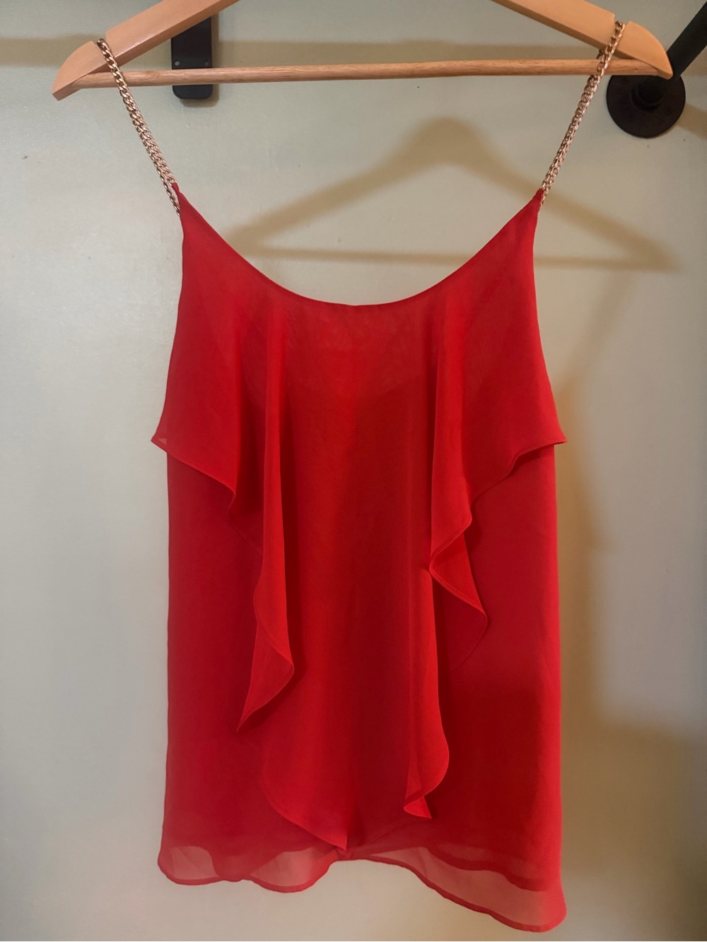Marciano Red Chiffon Ruffle Cami with Chain Straps